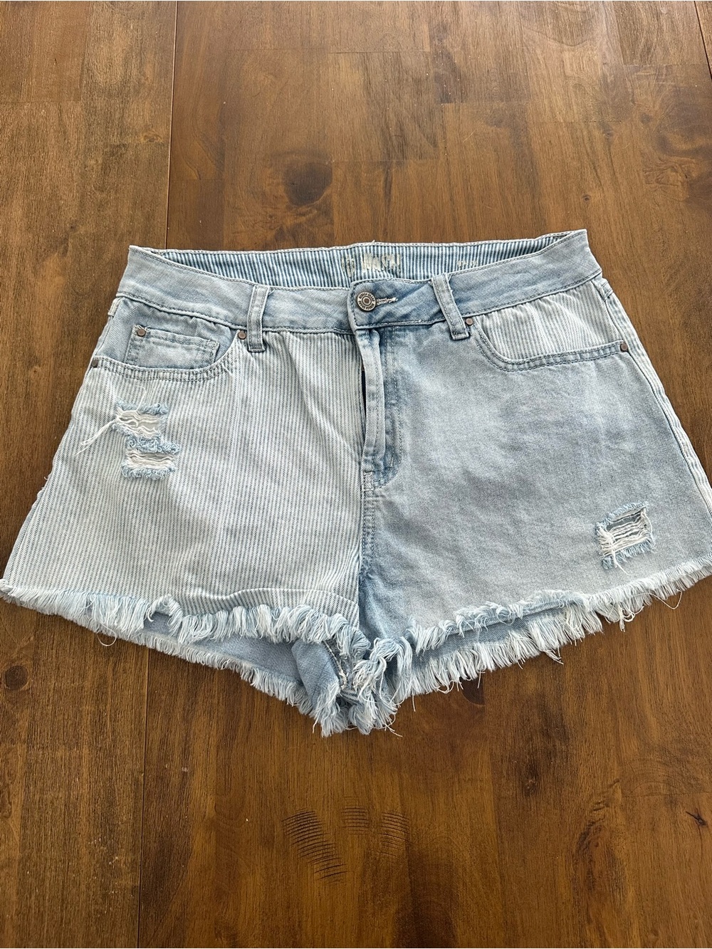 Rewash Light Blue Two-Tone Distressed Denim Shorts